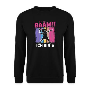 Bääm J’ai 6 ans de fille qui fait du dabbing, 6e anniversaire - Sweat-shirt Unisexe - noir - Devant - Alina (178cm) & Michal (187cm)