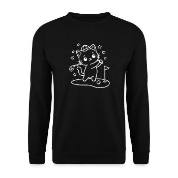 Kawaii Katze Golf spielen - Unisex Pullover - Schwarz - Vorne - Alina (178cm) & Michal (187cm)
