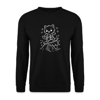 Kawaii Katze Surfen - Unisex Pullover - Schwarz - Vorne - Alina (178cm) & Michal (187cm)