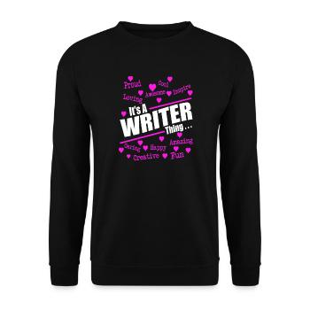 Pink Hearts Positive Inspirational Words Art Tee - Unisex Pullover - Schwarz - Vorne - Alina (178cm) & Michal (187cm)