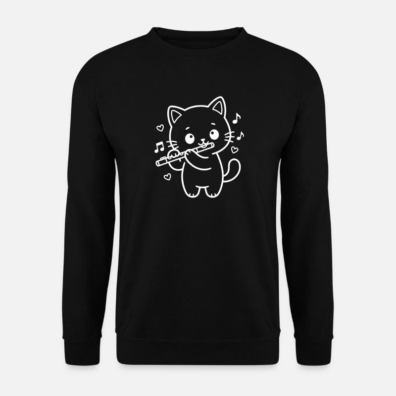 Kawaii Cat Playing Flute - Unisex Sweatshirt - black