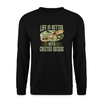 Funny Reptile Crested Gecko - Unisex Sweatshirt - black - Front - Alina (178cm) & Michal (187cm)