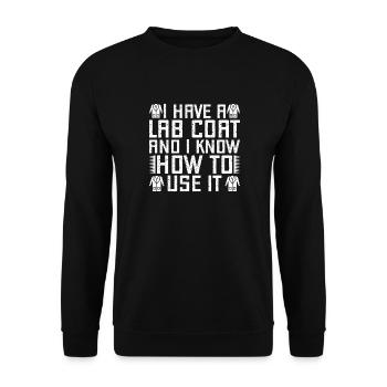 Blouse de laboratoire d’analyste médico-légal que je sais utiliser l’escouade - Sweat-shirt Unisexe - noir - Devant - Alina (178cm) & Michal (187cm)