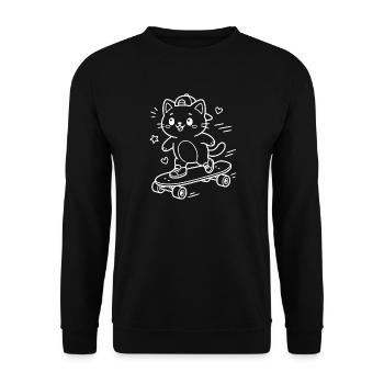 Skateboarding Kawaii Cat - Unisex Sweatshirt - black - Front - Alina (178cm) & Michal (187cm)