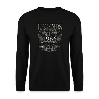 Né en mars 1966, édition 1966, millésime mars - Sweat-shirt Unisexe - noir - Devant - Alina (178cm) & Michal (187cm)