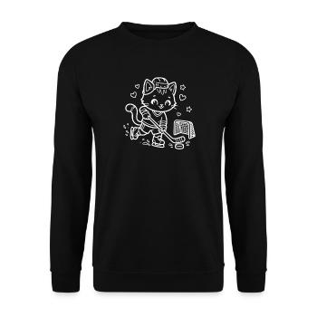 Kawaii Katze Eishockeyspieler - Unisex Sweatshirt - black - Front - Alina (178cm) & Michal (187cm)