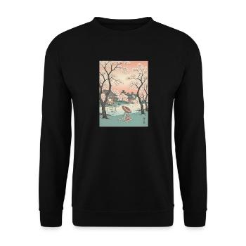 Traditioneller Japanischer Kirschblüten - Unisex Pullover - Schwarz - Vorne - Alina (178cm) & Michal (187cm)