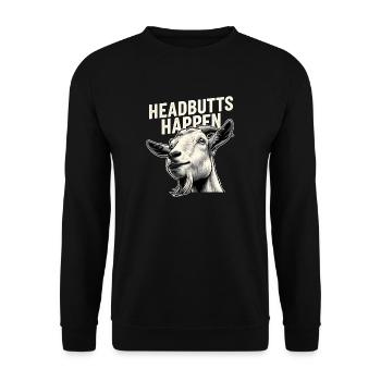 Kopfstoß passiert | Ziege Kopfbutt Humor - Unisex Pullover - Schwarz - Vorne - Alina (178cm) & Michal (187cm)