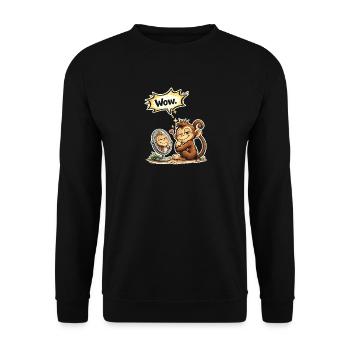 Lustiger Affe Wow Spruch Geschenk - Unisex Pullover - Schwarz - Vorne - Alina (178cm) & Michal (187cm)