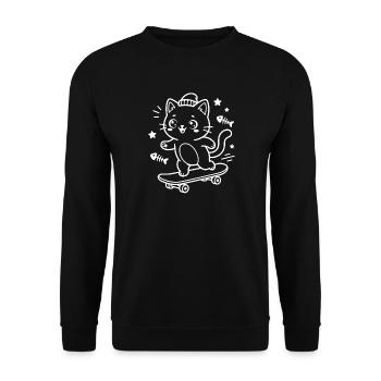 Skateboarding Kawaii Cat - Unisex Sweatshirt - black - Front - Alina (178cm) & Michal (187cm)
