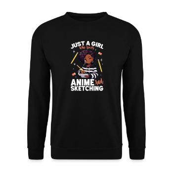 Juste une fille qui adore l’anime et dessine des otaku - Sweat-shirt Unisexe - noir - Devant - Alina (178cm) & Michal (187cm)