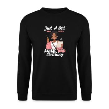 Juste une fille qui adore l’anime et dessine des otaku - Sweat-shirt Unisexe - noir - Devant - Alina (178cm) & Michal (187cm)