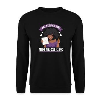 Juste une fille qui adore l’anime et dessine des otaku - Sweat-shirt Unisexe - noir - Devant - Alina (178cm) & Michal (187cm)