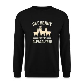 Get Ready for the Alpacalypse Funny Alpaca Pun Art - Unisex Pullover - Schwarz - Vorne - Alina (178cm) & Michal (187cm)