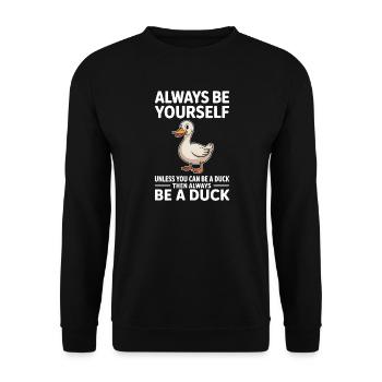 Enten Sprüche Ente Lustiges Enten Geschenk - Unisex Pullover - Schwarz - Vorne - Alina (178cm) & Michal (187cm)