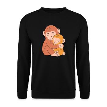 Affenmutter und Baby umarmen sich - Unisex Pullover - Schwarz - Vorne - Alina (178cm) & Michal (187cm)