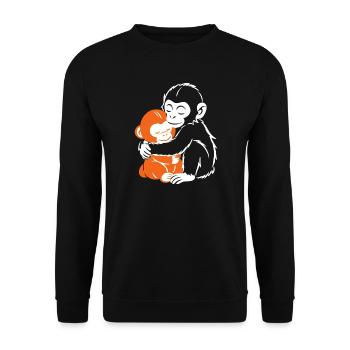Affen umarmen, gemütliche Umarmung - Unisex Pullover - Schwarz - Vorne - Alina (178cm) & Michal (187cm)