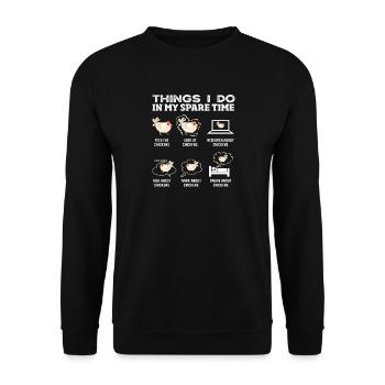 Dinge die ich in meiner Freizeit tue Hühner - Unisex Pullover - Schwarz - Vorne - Alina (178cm) & Michal (187cm)