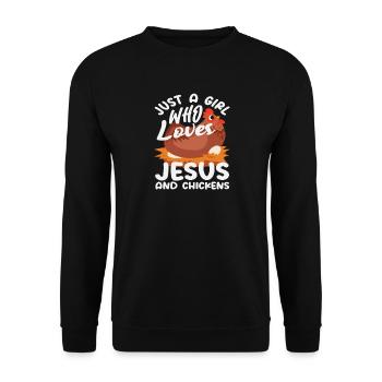 Mädchen das Jesus und Hühner liebt - Unisex Pullover - Schwarz - Vorne - Alina (178cm) & Michal (187cm)
