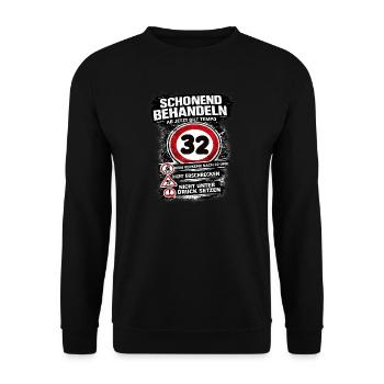 Treat Gently Traffic Sign 32 Birthday - Unisex Sweatshirt - black - Front - Alina (178cm) & Michal (187cm)