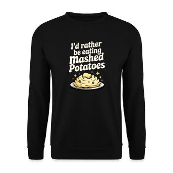 Ich würde lieber Kartoffelpüree essen - Unisex Pullover - Schwarz - Vorne - Alina (178cm) & Michal (187cm)