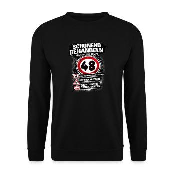 Treat Gently Traffic Sign 48 Birthday - Unisex Sweatshirt - black - Front - Alina (178cm) & Michal (187cm)