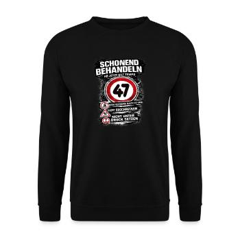 Treat Gently Traffic Sign 47 Birthday - Unisex Sweatshirt - black - Front - Alina (178cm) & Michal (187cm)