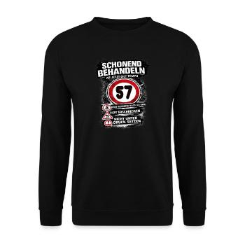 Treat Gently Traffic Sign 57 Birthday - Unisex Sweatshirt - black - Front - Alina (178cm) & Michal (187cm)