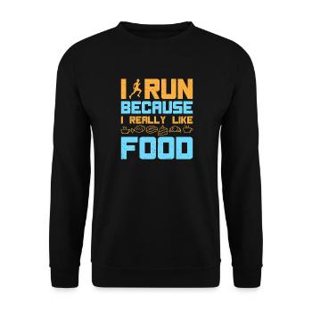 Running I Run I Like Food Marathon Runner - Unisex Pullover - Schwarz - Vorne - Alina (178cm) & Michal (187cm)