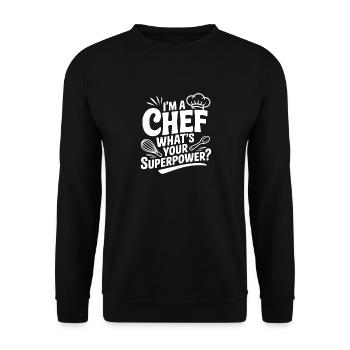 Ich bin Koch, was ist deine Superkraft? - Unisex Pullover - Schwarz - Vorne - Alina (178cm) & Michal (187cm)