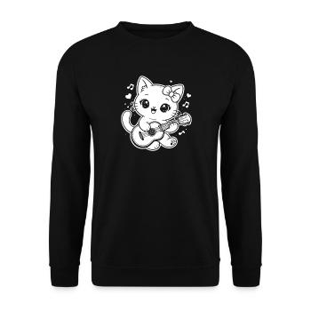 Kawaii cat playing ukulele - Unisex Sweatshirt - black - Front - Alina (178cm) & Michal (187cm)