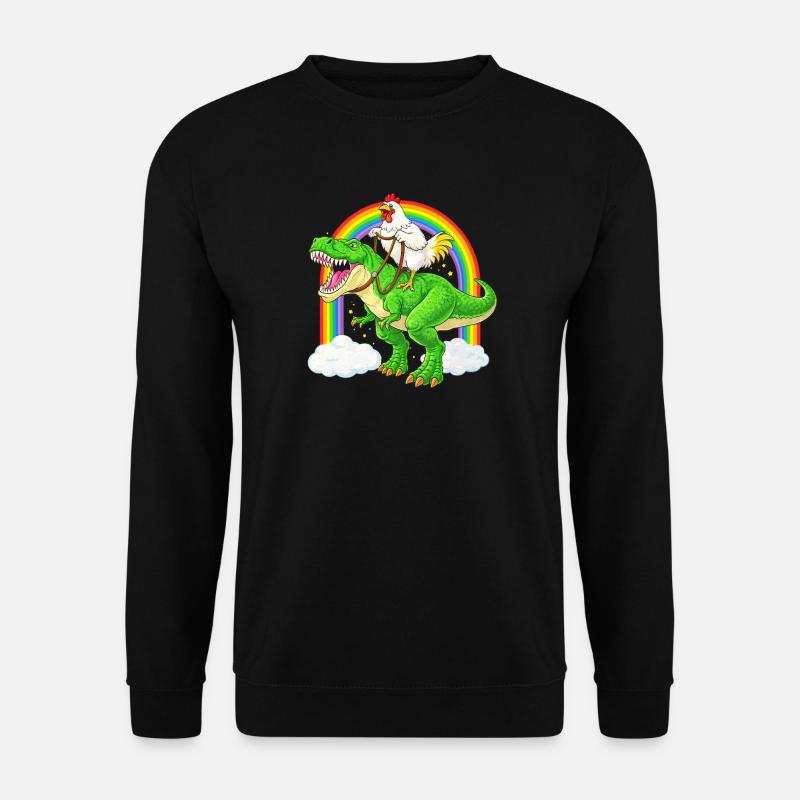 Huhn Reitender T-Rex Dinosaurier Regenbogen - Unisex Pullover - Schwarz