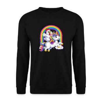 Chevauchant une licorne de poulet, amoureux de la licorne, arc-en-ciel drôle. - Sweat-shirt Unisexe - noir - Devant - Alina (178cm) & Michal (187cm)