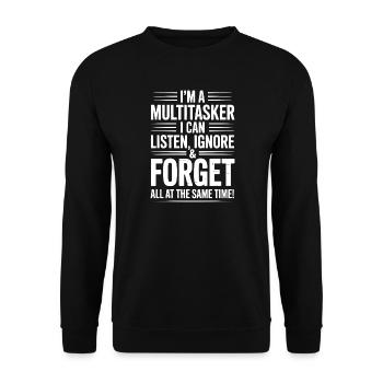 Multitasker Sprüche Sarkasmus Bürohumor Geschenk - Unisex Pullover - Schwarz - Vorne - Alina (178cm) & Michal (187cm)