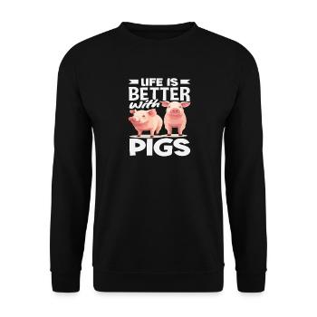 Das Leben ist besser mit Schweinen Bauernhof - Unisex Pullover - Schwarz - Vorne - Alina (178cm) & Michal (187cm)