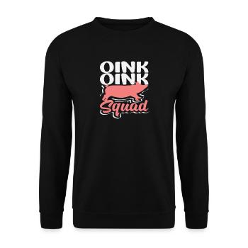 Oink Oink Squad Schwein Silhouette Team Crew - Unisex Pullover - Schwarz - Vorne - Alina (178cm) & Michal (187cm)