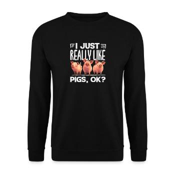 Ich mag Schweine wirklich OK Drei Ferkel - Unisex Pullover - Schwarz - Vorne - Alina (178cm) & Michal (187cm)