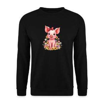 Süßes Schwein mit Schleife und Blumen Ferkel - Unisex Pullover - Schwarz - Vorne - Alina (178cm) & Michal (187cm)