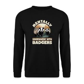 Funny Animal Badger - Unisex Pullover - Schwarz - Vorne - Alina (178cm) & Michal (187cm)