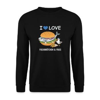 Fischbrötchen Burger Nordsee Humor - Unisex Pullover - Schwarz - Vorne - Alina (178cm) & Michal (187cm)