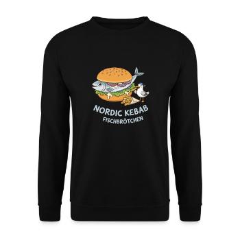 Lustiges Fischbrötchen Küstenhumor Nordsee Ostsee - Unisex Pullover - Schwarz - Vorne - Alina (178cm) & Michal (187cm)