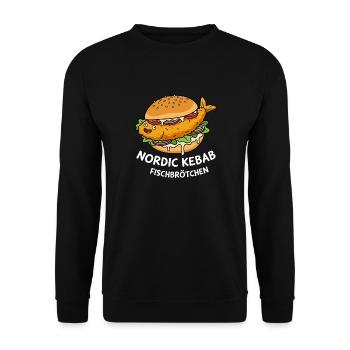 Lustiges Fischbrötchen Küstenhumor Nordsee Ostsee - Unisex Pullover - Schwarz - Vorne - Alina (178cm) & Michal (187cm)