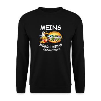 Lustiges Fischbrötchen Küstenhumor Nordsee Ostsee - Unisex Pullover - Schwarz - Vorne - Alina (178cm) & Michal (187cm)