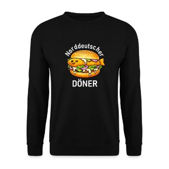 Lustiges Fischbrötchen Küstenhumor Nordsee Ostsee - Unisex Pullover - Schwarz - Vorne - Alina (178cm) & Michal (187cm)