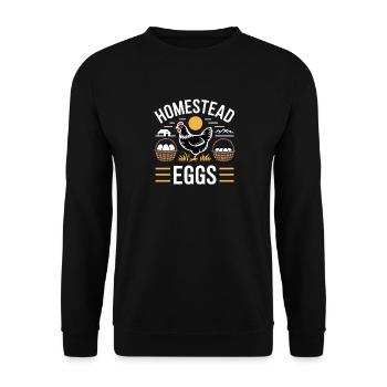 Homestead Eggs Hühnerhalter Huhn - Unisex Pullover - Schwarz - Vorne - Alina (178cm) & Michal (187cm)