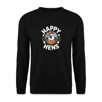 Happy Hens Hühnerhalter Huhn - Unisex Pullover - Schwarz - Vorne - Alina (178cm) & Michal (187cm)