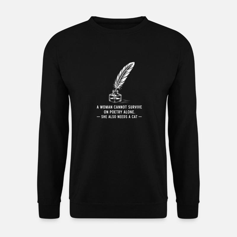 Katzenbegleiter und poetische Feder - Unisex Pullover - Schwarz