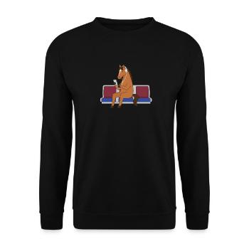 Pferd mit Kopfhörern in U-Bahn - Unisex Pullover - Schwarz - Vorne - Alina (178cm) & Michal (187cm)