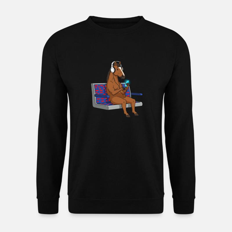 Pony mit Kopfhörern am Smartphone - Unisex Pullover - Schwarz