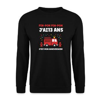 13 ans Anniversaire Camion Pompier - Sweat-shirt Unisexe - noir - Devant - Alina (178cm) & Michal (187cm)